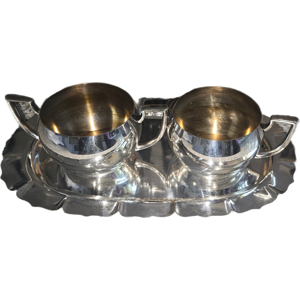 Oneida Silverplate Cream Sugar Set International Silver Early American Tray 2424
